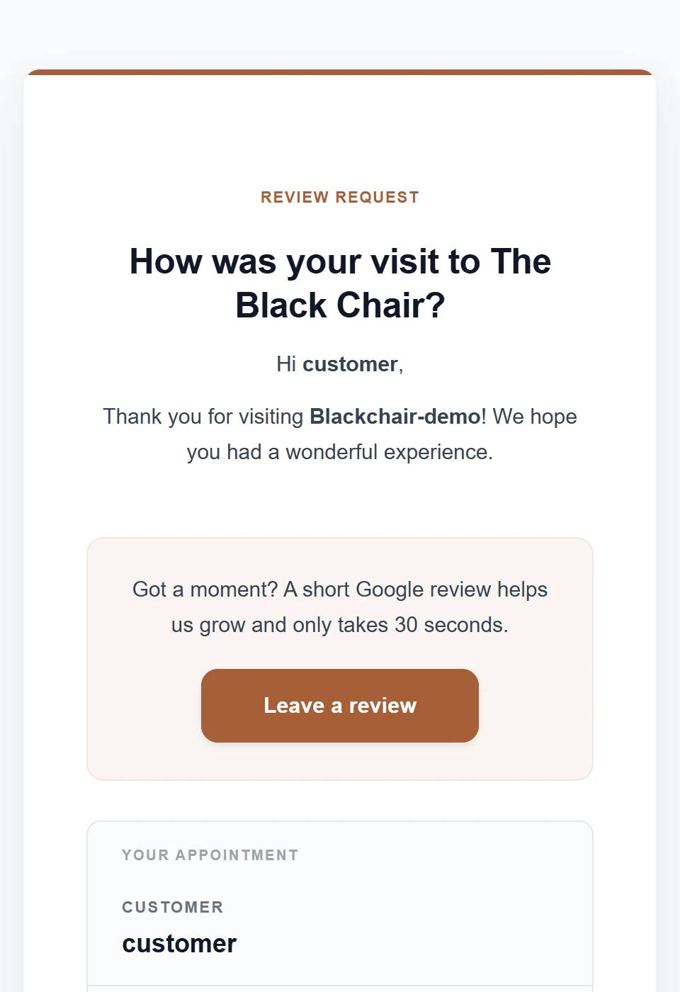 Skedify review-request e-mail